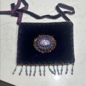 Velvet and silk beaded mini unique purse